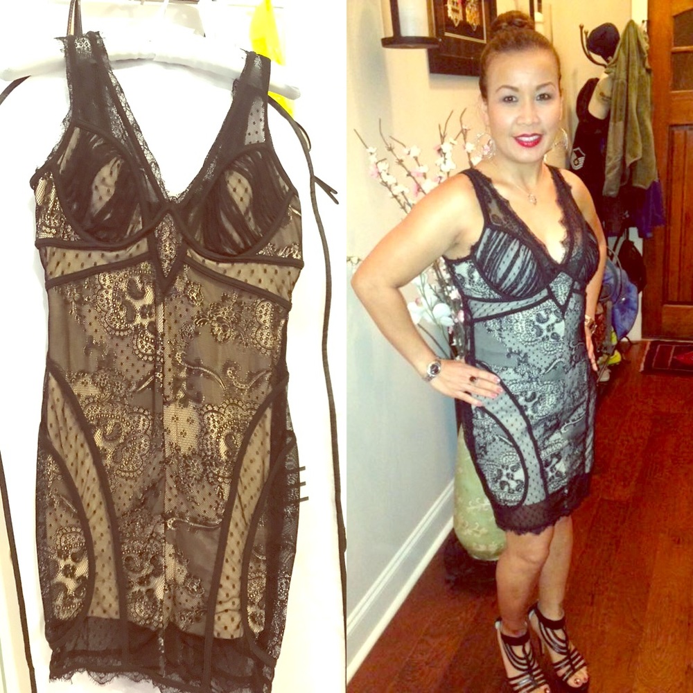 Sheer black lace dress from Bebe